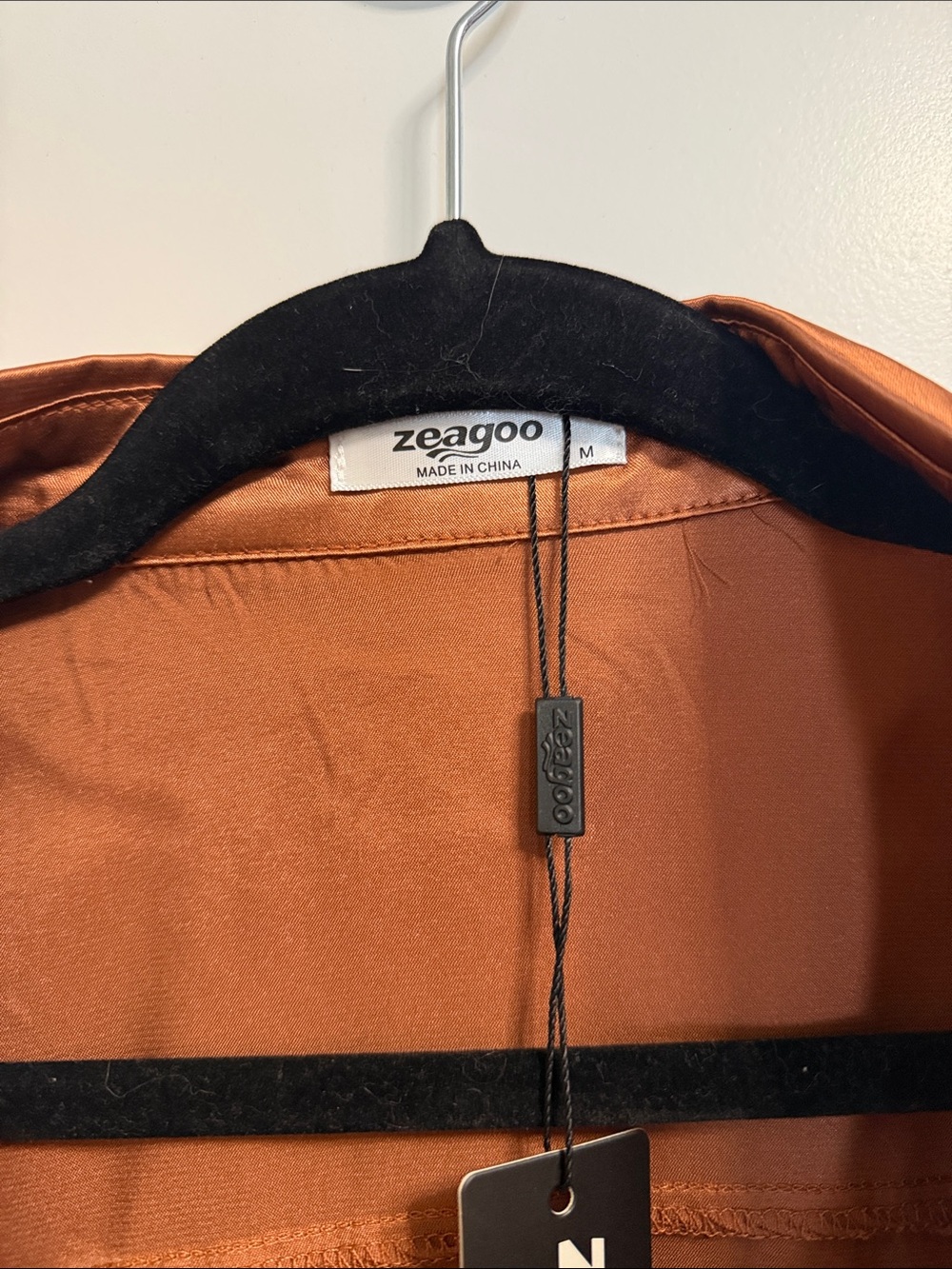 zeagoo Satin Button-Down Blouse in Copper Brown - Picture 4 of 6